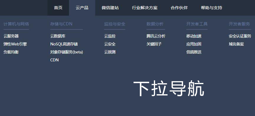 jquery仿腾讯云下拉导航