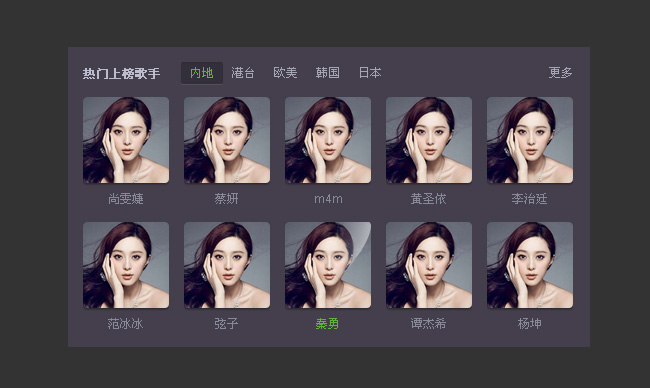 360音乐歌手切换jQ选项卡
