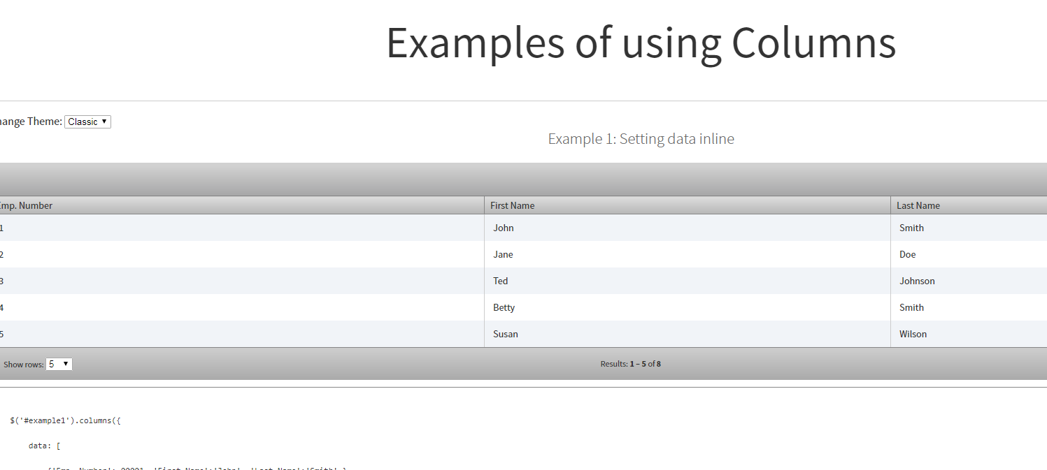 JSON数据转换为html表插件Columns