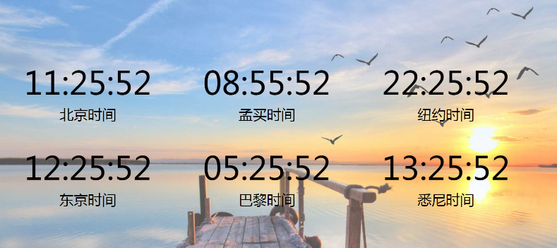 JS显示多个国家时区当前时间代码