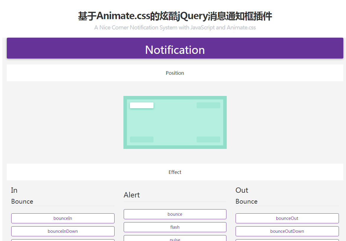基于Animate.css的jQuery消息通知框插件