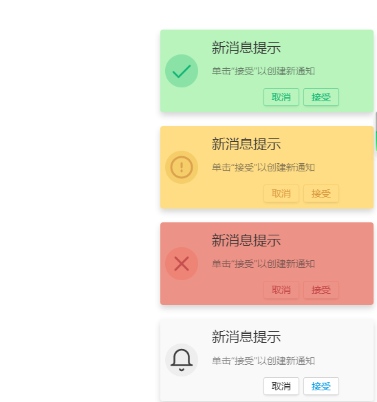 js点击按钮右下角弹出消息通知提示框代码