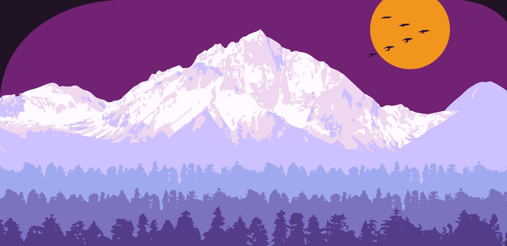 HTML5 SVG雪山树林日落动画场景特效