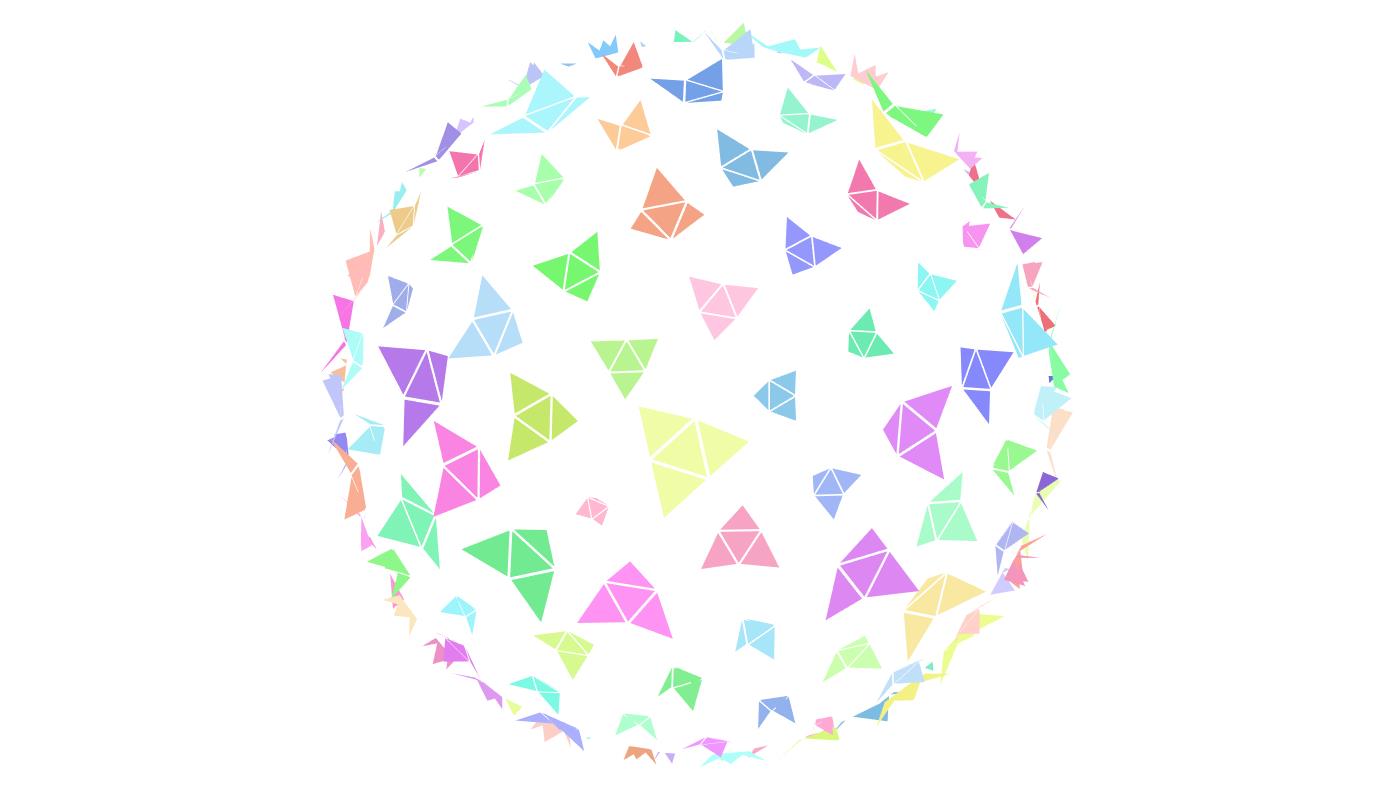 html5 canvas彩色碎片组合球形旋转动画特效