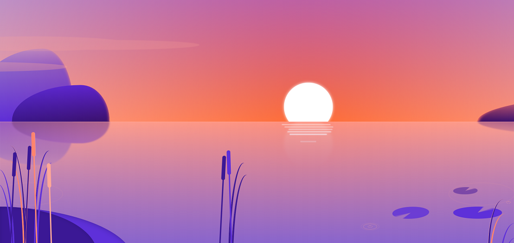 卡通的湖面上日出动画特效