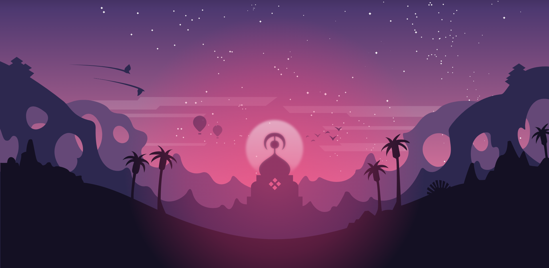 卡通的宫殿星空夜景ui特效