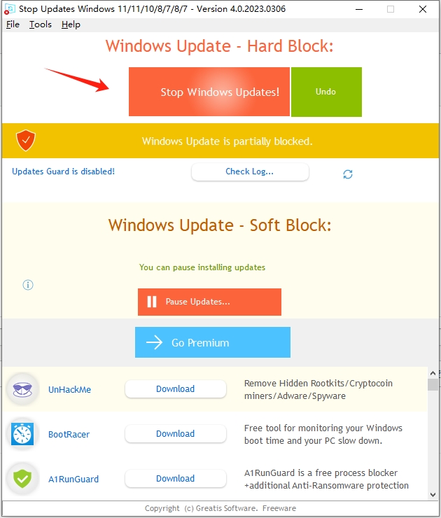 禁止电脑系统更新win10和11支持StopUpdates